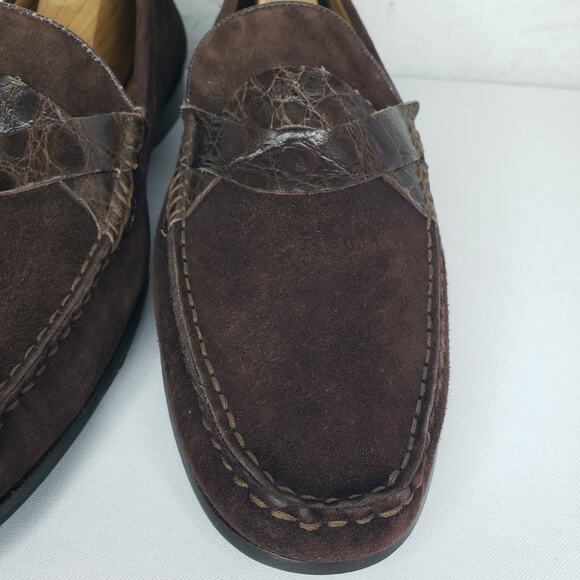 Mezlan Severo Mens Size 10 Brown Suede Genuine Crocodile Loafers Slip On Shoes